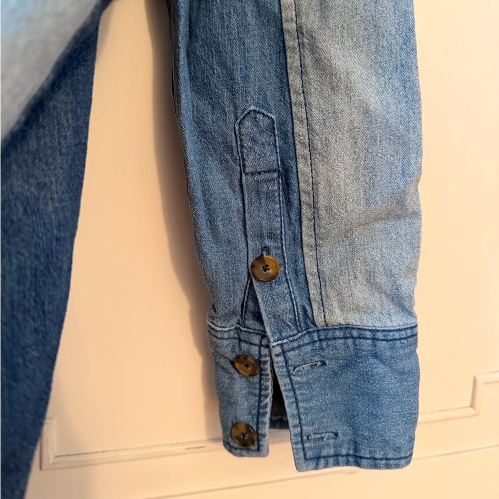 Free People Color Block Star Denim Button Up Shirt SMALL - Picture 4 of 4